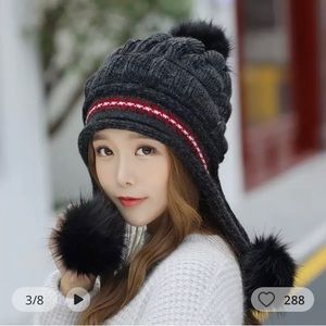 1 piece Black Hats Women's Autumn and Winter New Hooded Hat Korean Fashion Wool